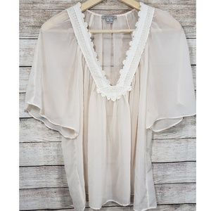 Katie K Sheer Lace Trim Top
